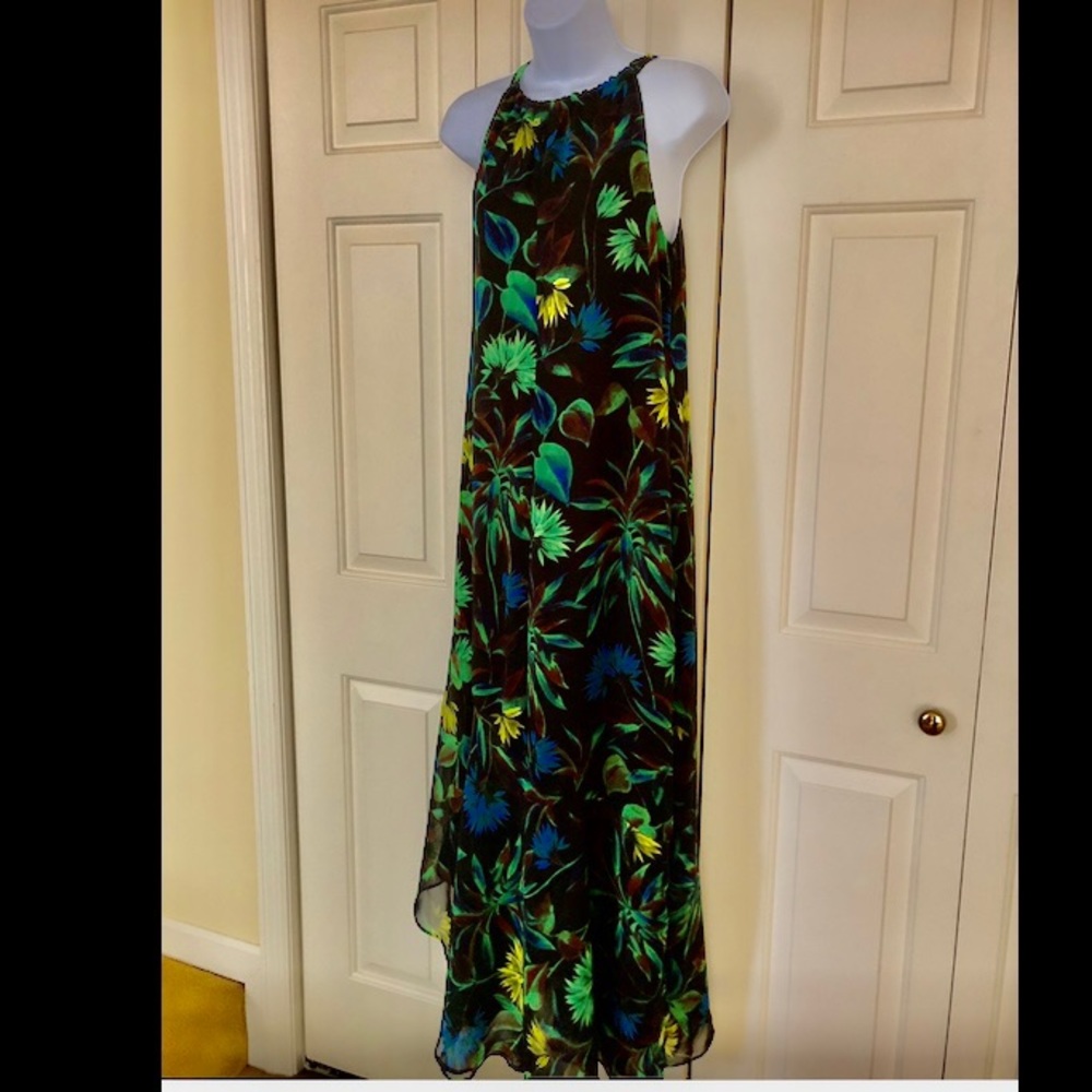 Maxi Halter Taylor Brand Dress, Blue/Green Chiffon